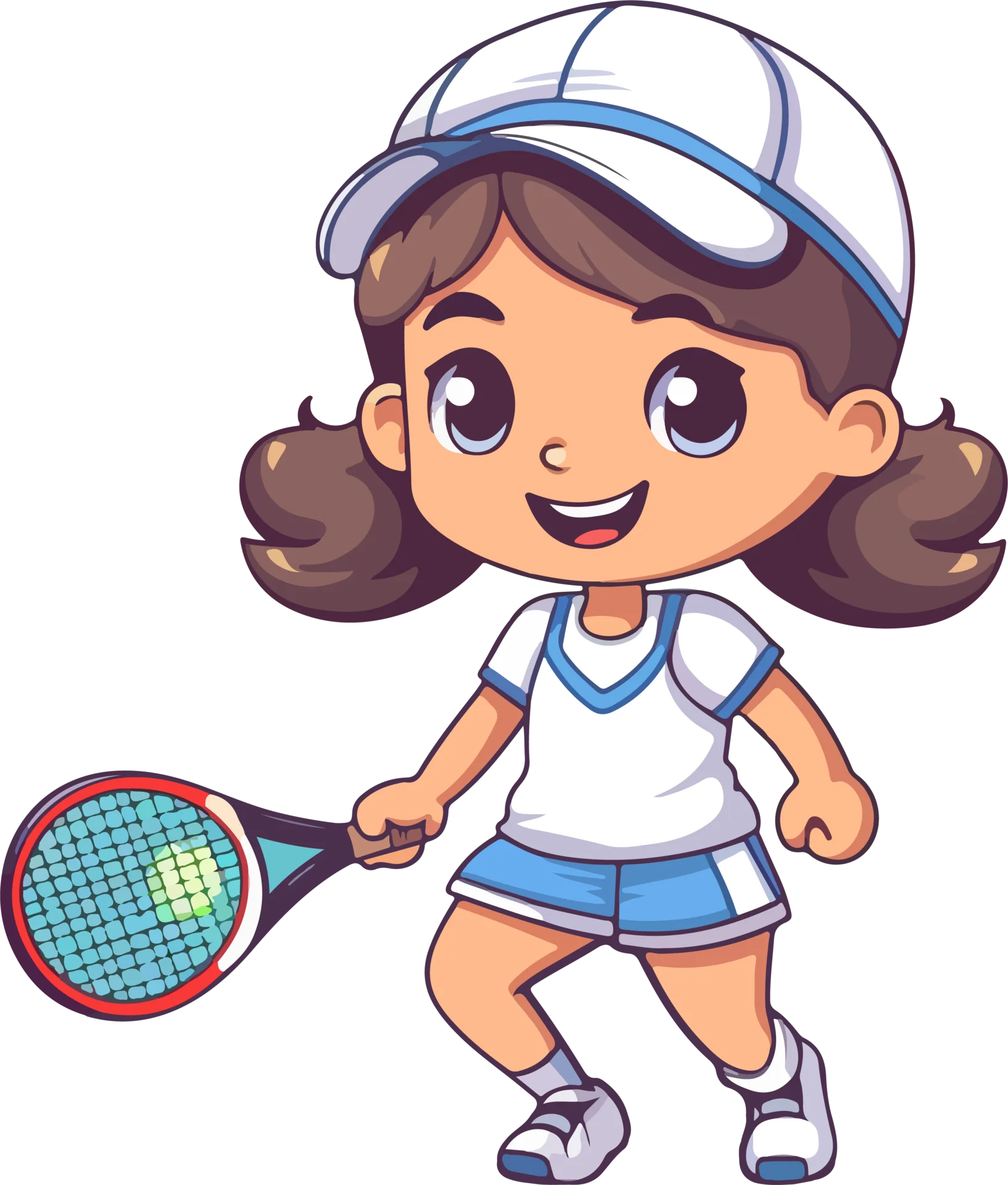 Cheerful Young Tennis Player Clipart: Cute Cartoon Character with Racket