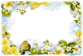 Delicate Spring Blossoms and Cheerful Birdie Floral Frame Clipart Design