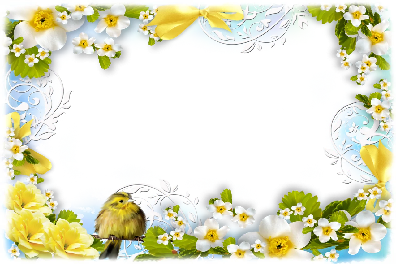 Delicate Spring Blossoms and Cheerful Birdie Floral Frame Clipart Design