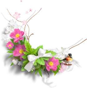 Delicate Spring Floral Arrangement Clipart with Pink Blossoms and Soft White Elements