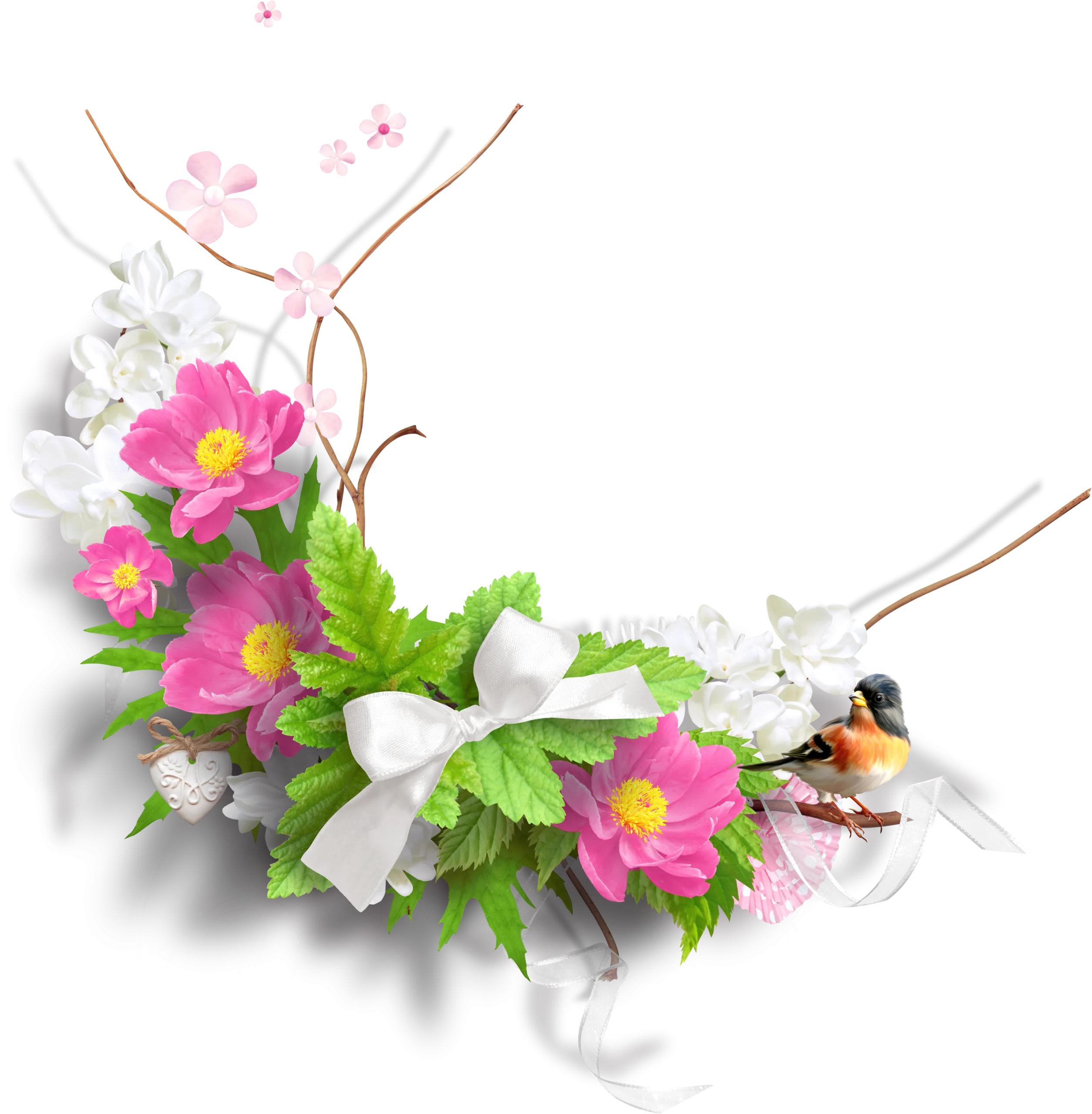 Delicate Spring Floral Arrangement Clipart with Pink Blossoms and Soft White Elements