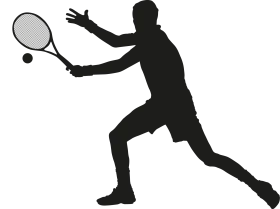 Dynamic Black Silhouette of a Tennis Player Executing a Powerful Stroke Clipart