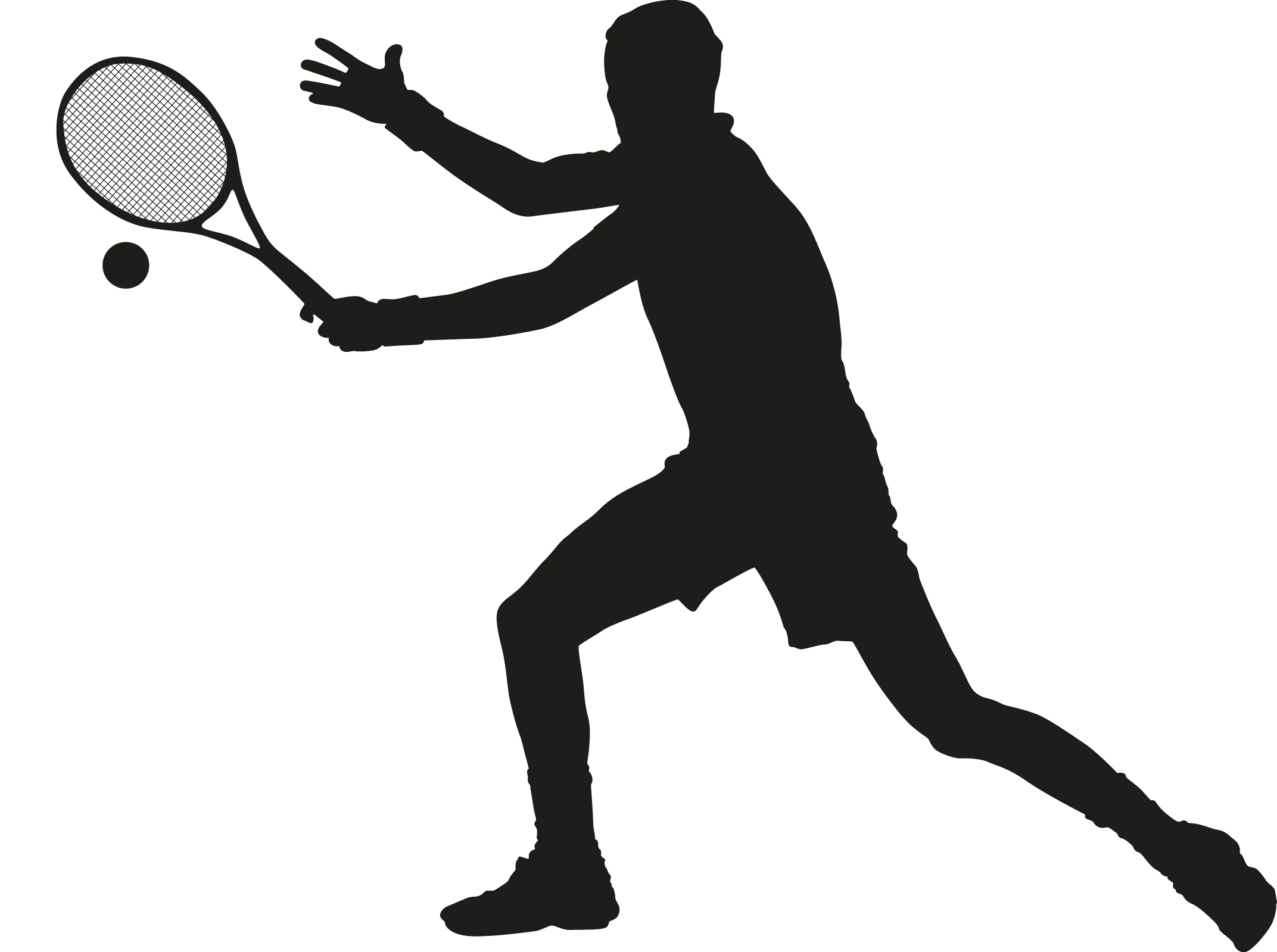 Dynamic Black Silhouette of a Tennis Player Executing a Powerful Stroke Clipart