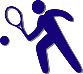 Dynamic Blue Silhouette Tennis Player Action Pose Clipart Graphic Design