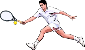 Dynamic Tennis Player Mid-Swing Clipart Illustration with Energetic Motion
