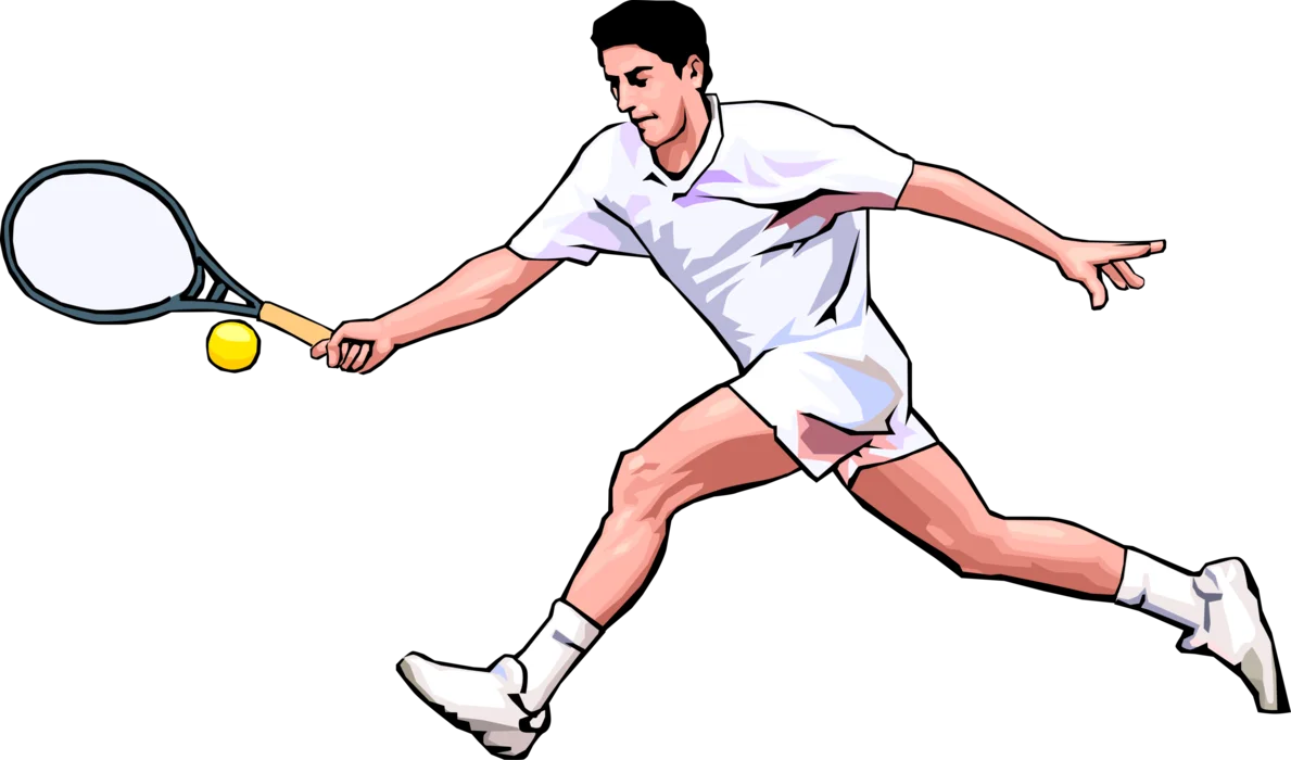 Dynamic Tennis Player Mid-Swing Clipart Illustration with Energetic Motion
