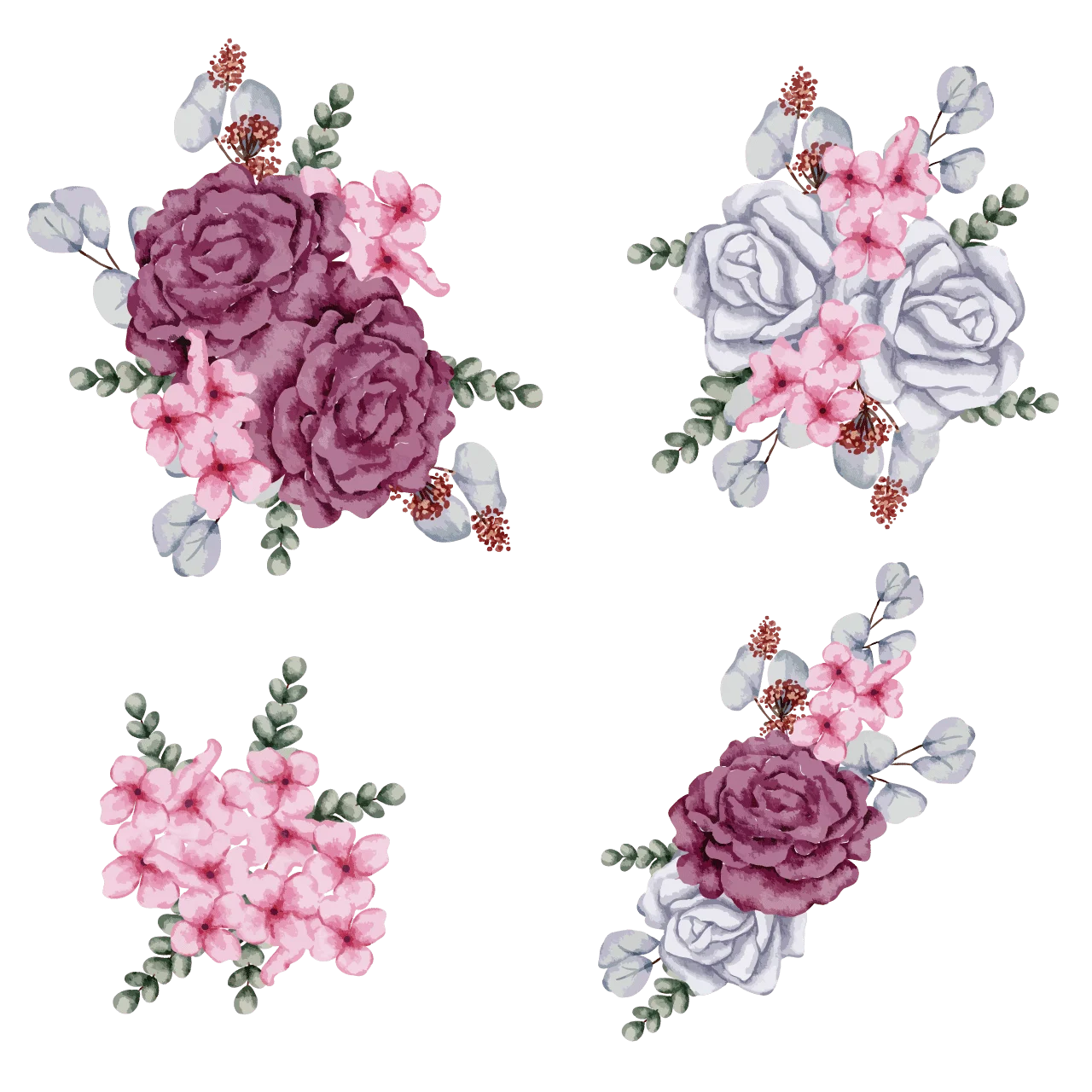 Elegant Watercolor Floral Composition Spring Clipart Collection with Soft Hues