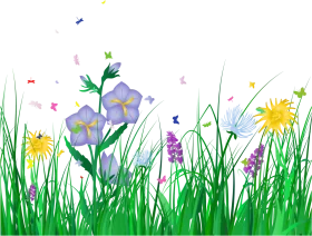 Enchanting Spring Meadow Wildflowers Clipart - Delicate Blossoms in Lush Green Grass