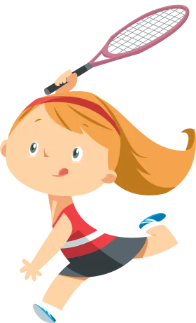 Energetic Young Girl Playing Tennis Clipart with Playful Cartoon Style