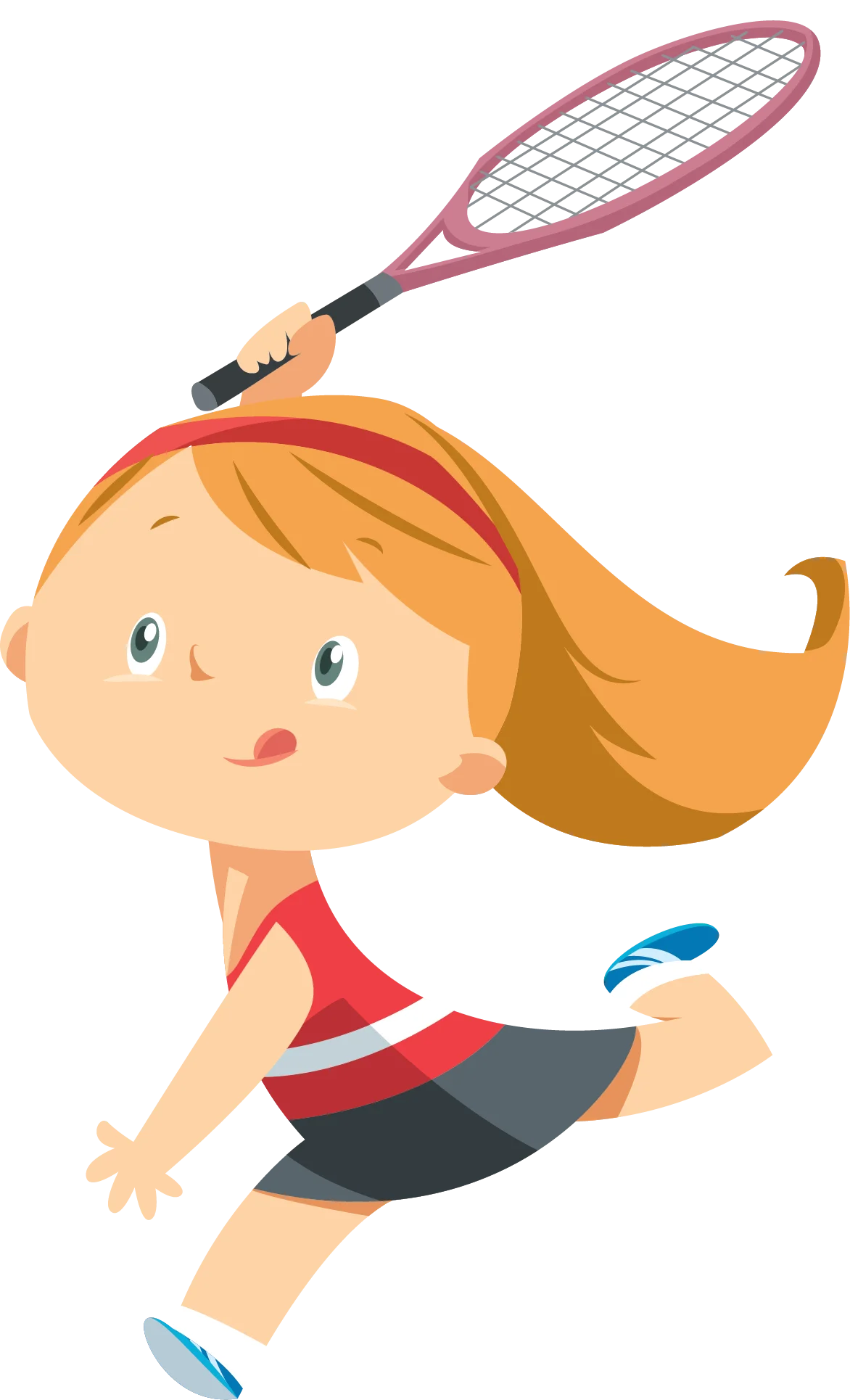 Energetic Young Girl Playing Tennis Clipart with Playful Cartoon Style