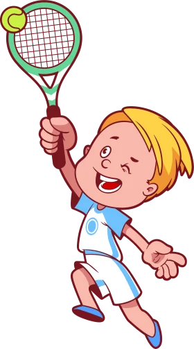 Energetic Young Tennis Player Cartoon Clipart - Adorable Junior Athlete in Action
