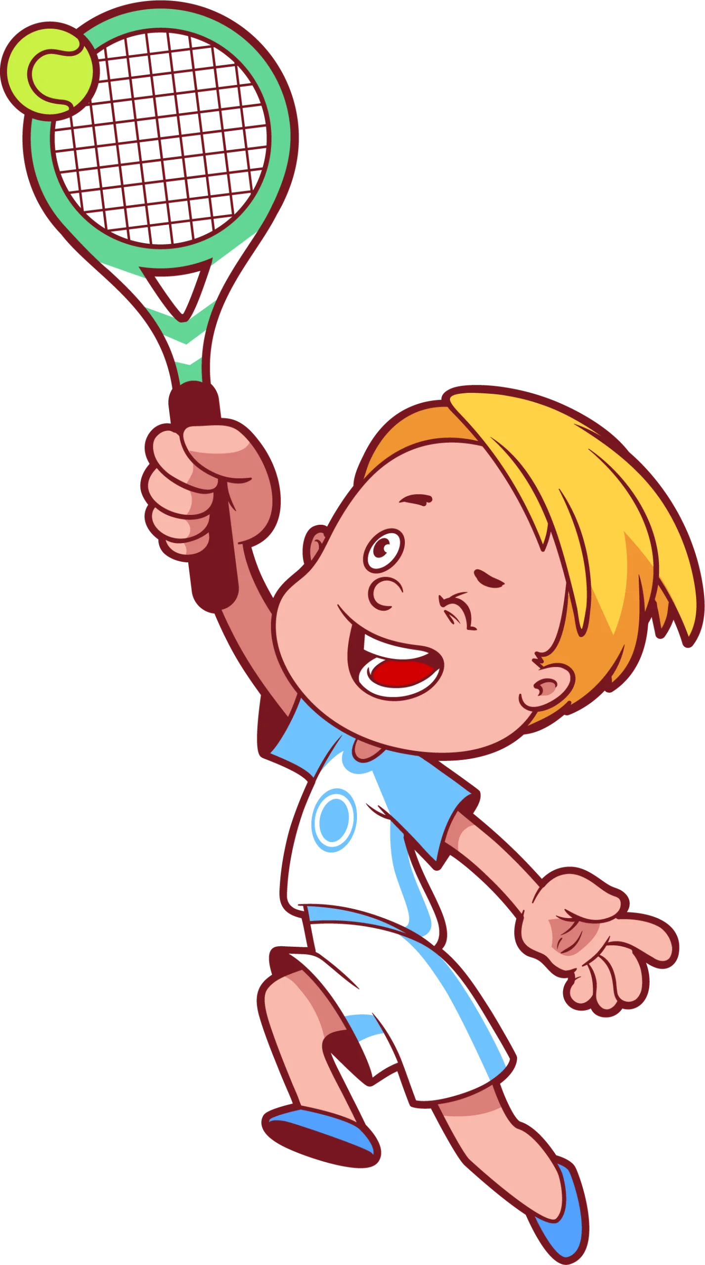 Energetic Young Tennis Player Cartoon Clipart - Adorable Junior Athlete in Action