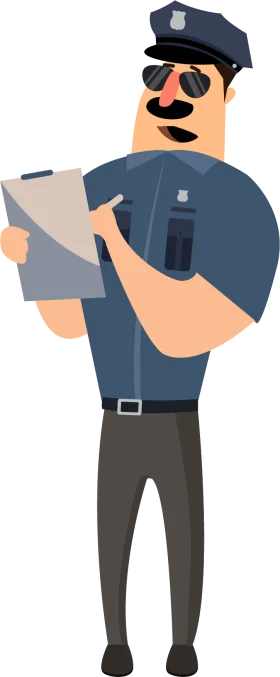 Friendly Cartoon Police Officer Writing Report Holding Clipboard Clipart