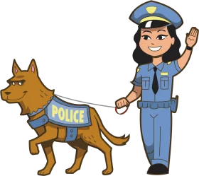 Friendly Police Officer and K-9 Companion Cartoon Clipart Illustration