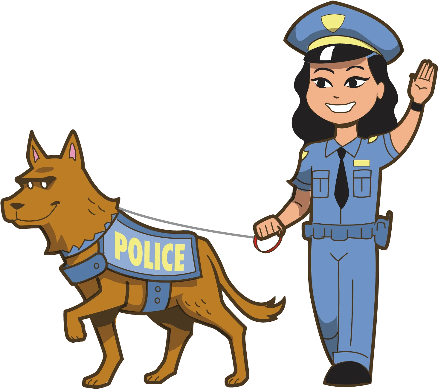 Friendly Police Officer and K-9 Companion Cartoon Clipart Illustration
