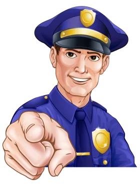 Friendly Police Officer Clipart Illustration Pointing Directly at Viewer