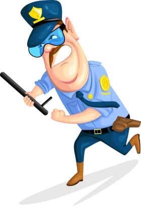 Humorous Cartoon Cop Clipart: Energetic Police Officer in Action Pose