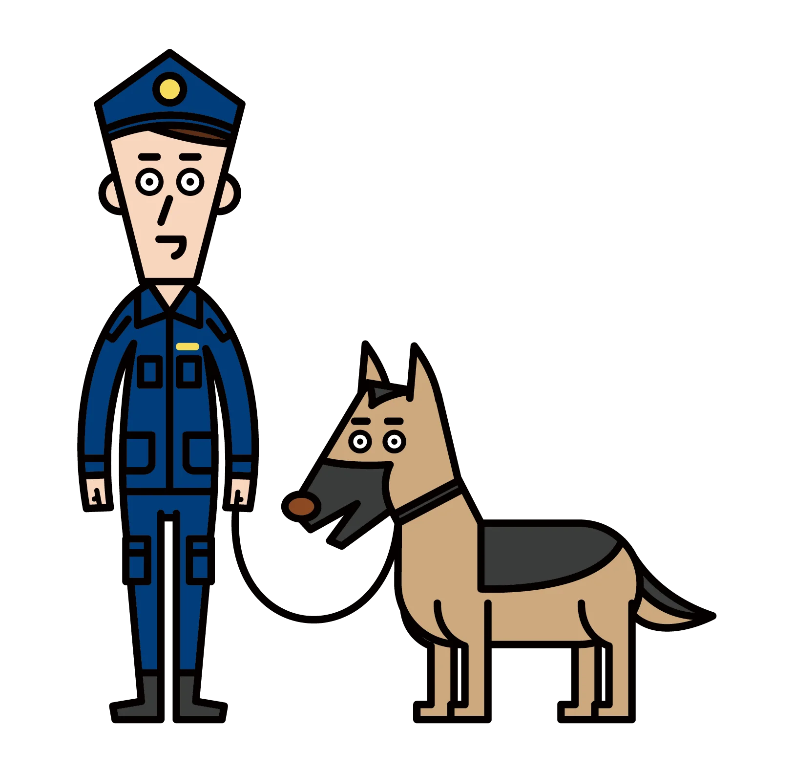 Law Enforcement Officer with Faithful K-9 Partner Cartoon Clipart Illustration