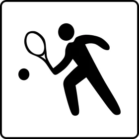 Minimalist Black and White Tennis Player Clipart Silhouette in Action