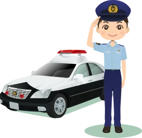 Professional Japanese Police Officer Clipart with Patrol Vehicle Illustration