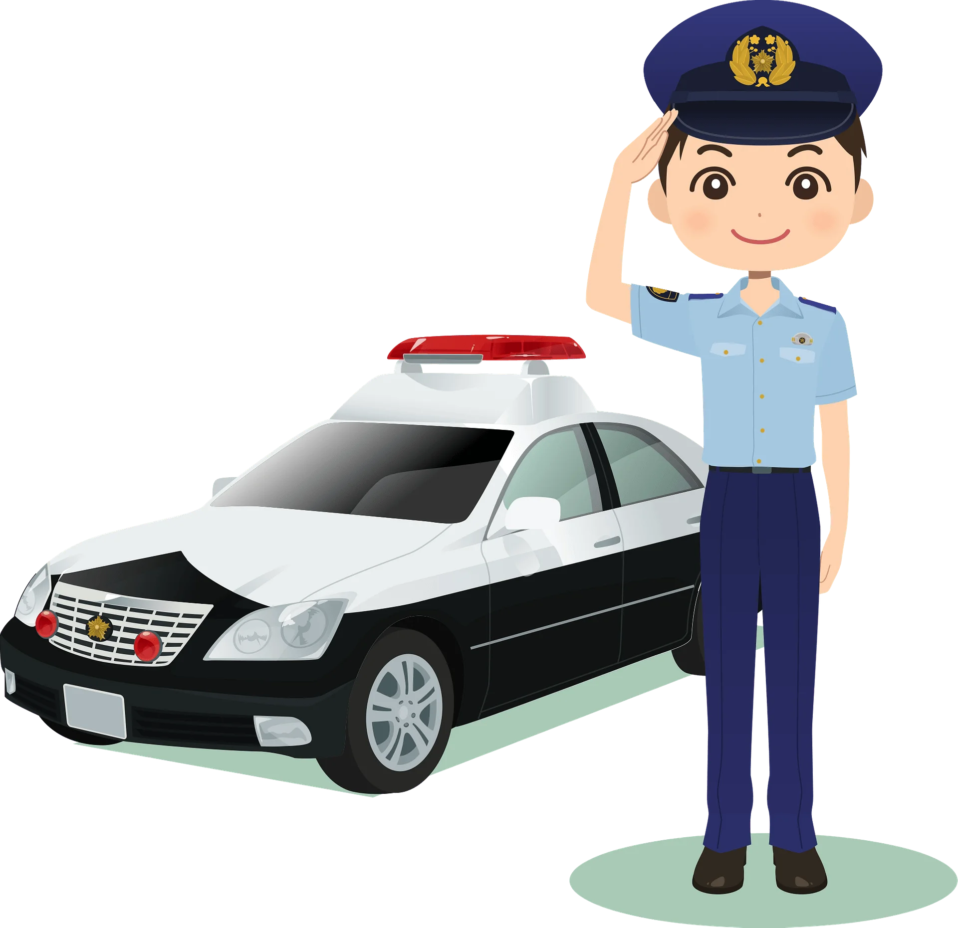 Professional Japanese Police Officer Clipart with Patrol Vehicle Illustration