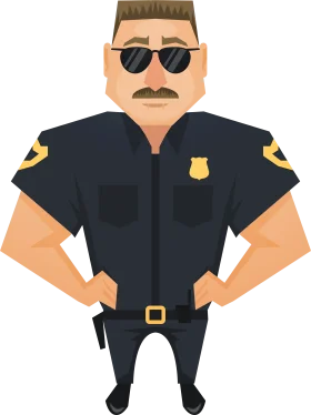 Stylized Cartoon Police Officer Clipart with Sunglasses and Bold Stance