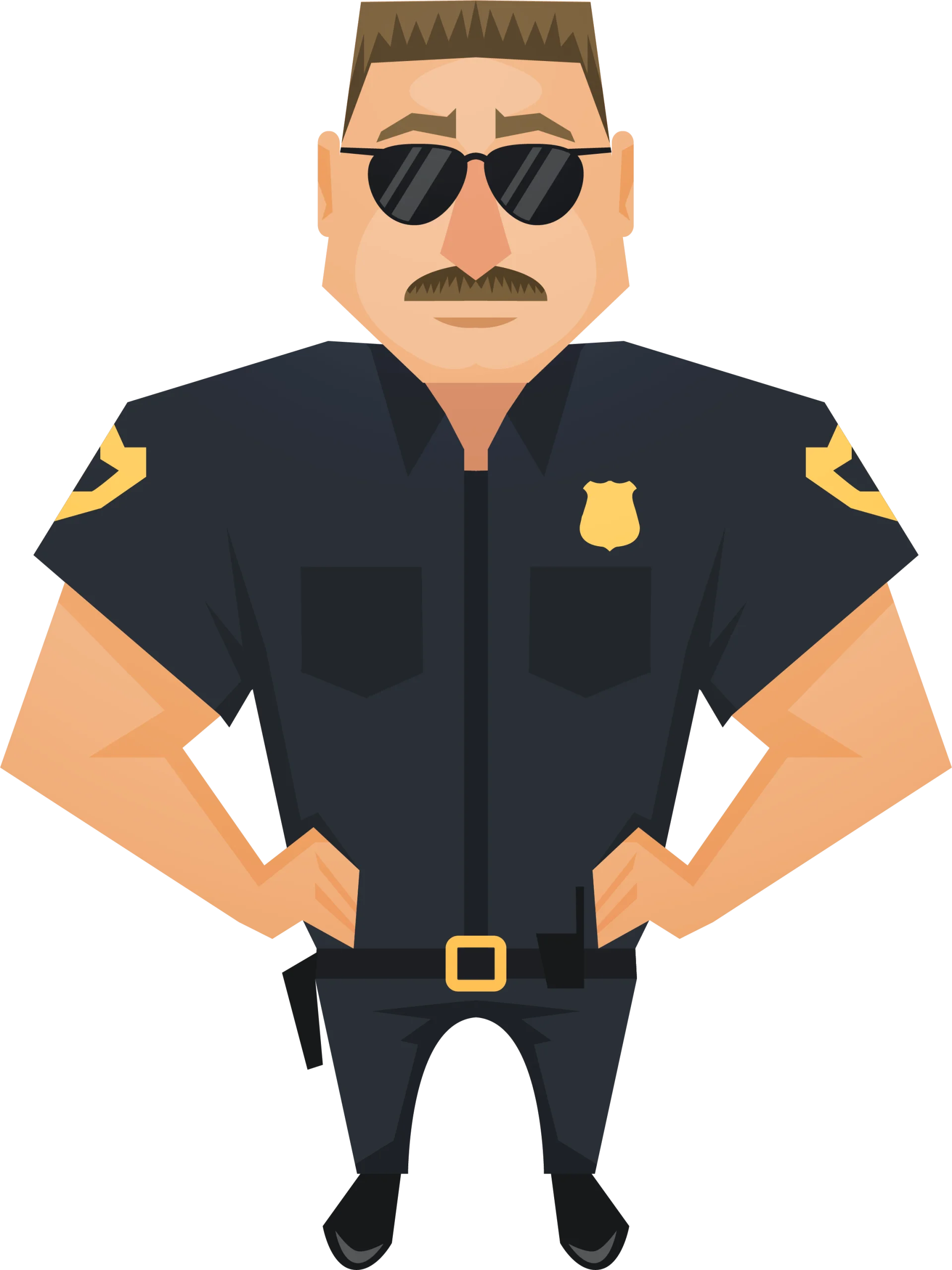 Stylized Cartoon Police Officer Clipart with Sunglasses and Bold Stance