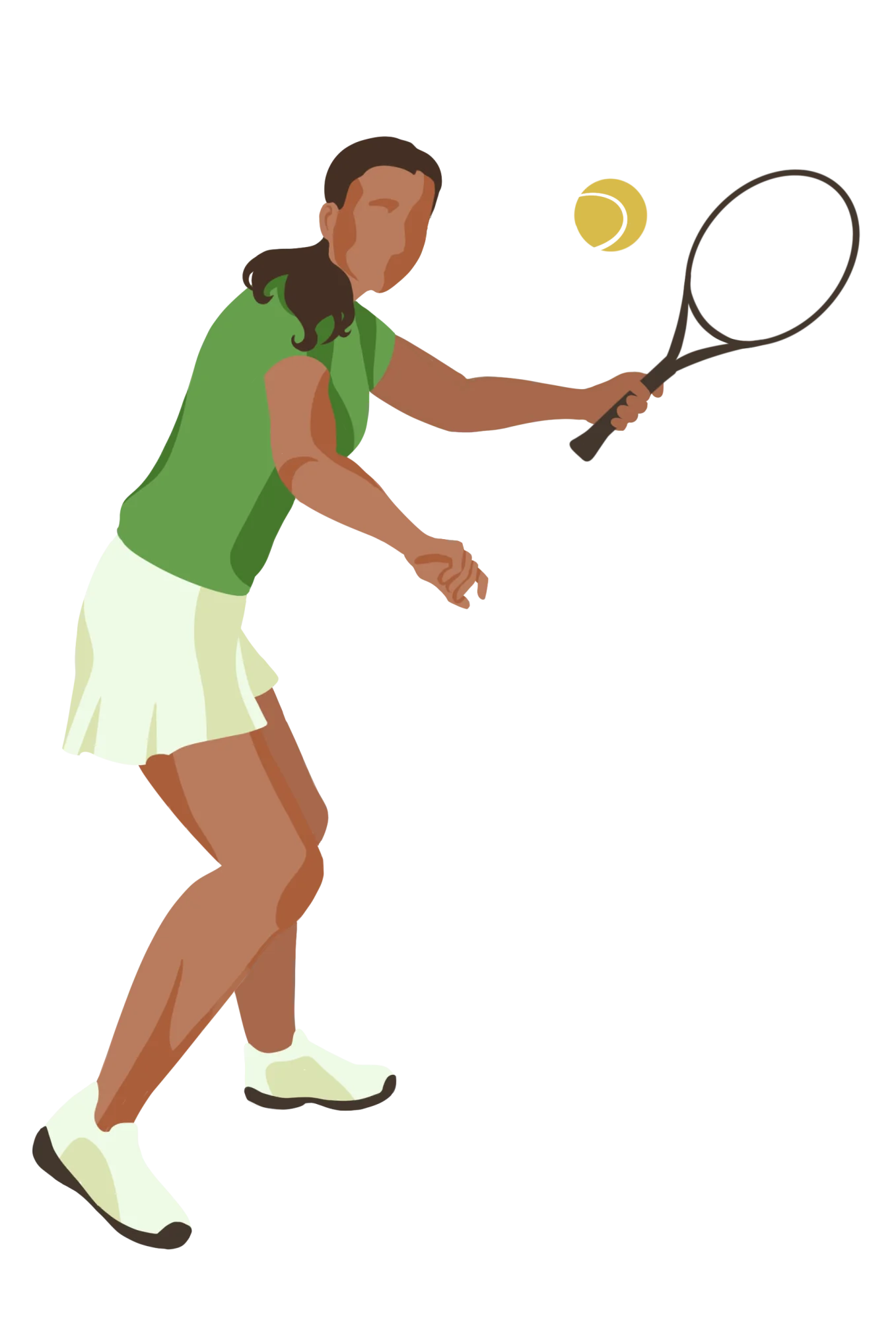 Stylized Female Tennis Player in Green and White Clipart Illustration