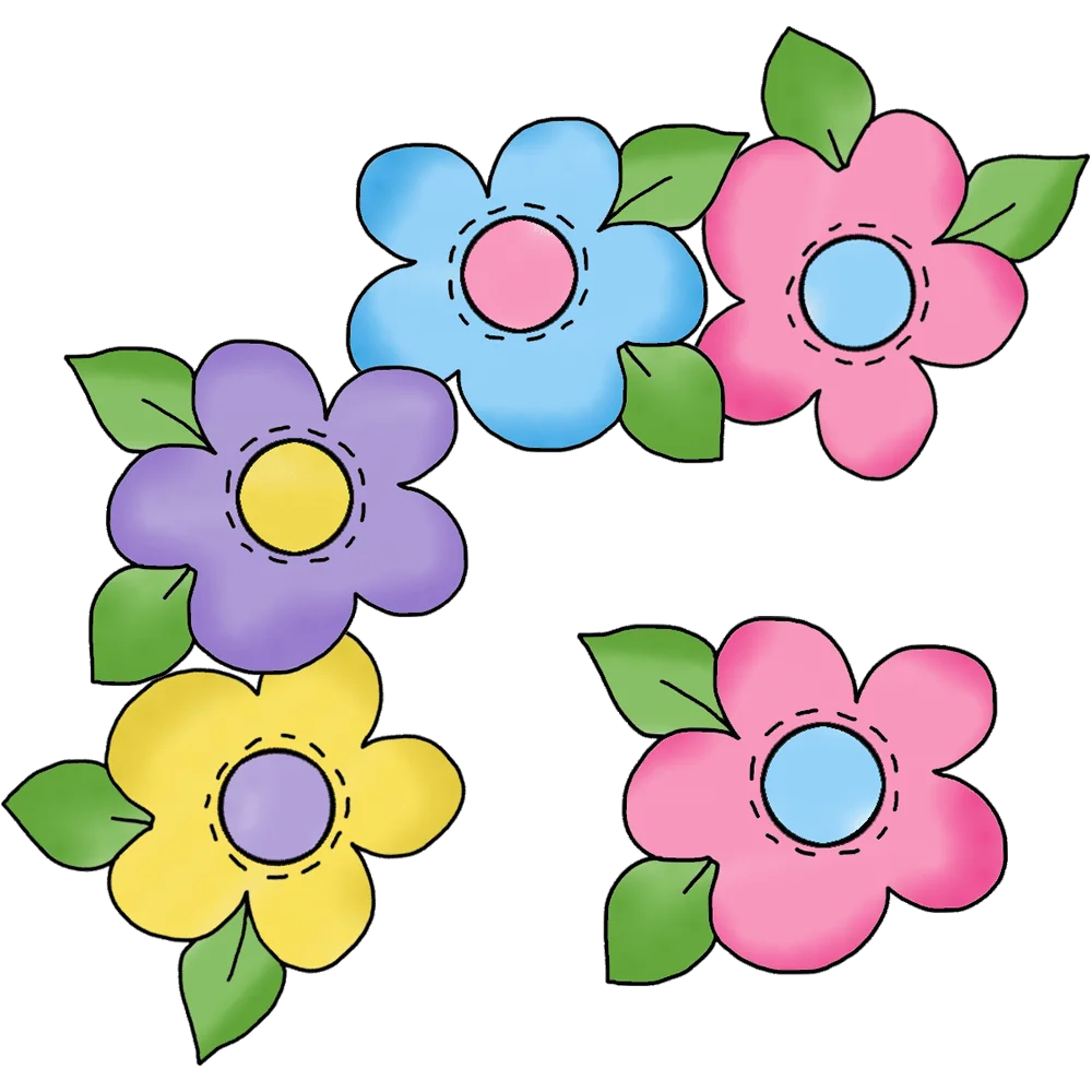 Whimsical Pastel Spring Flower Clipart with Soft Color Palette and Simple Design