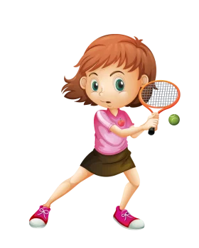 Young Girl Tennis Player in Action - Playful Sports Clipart Illustration