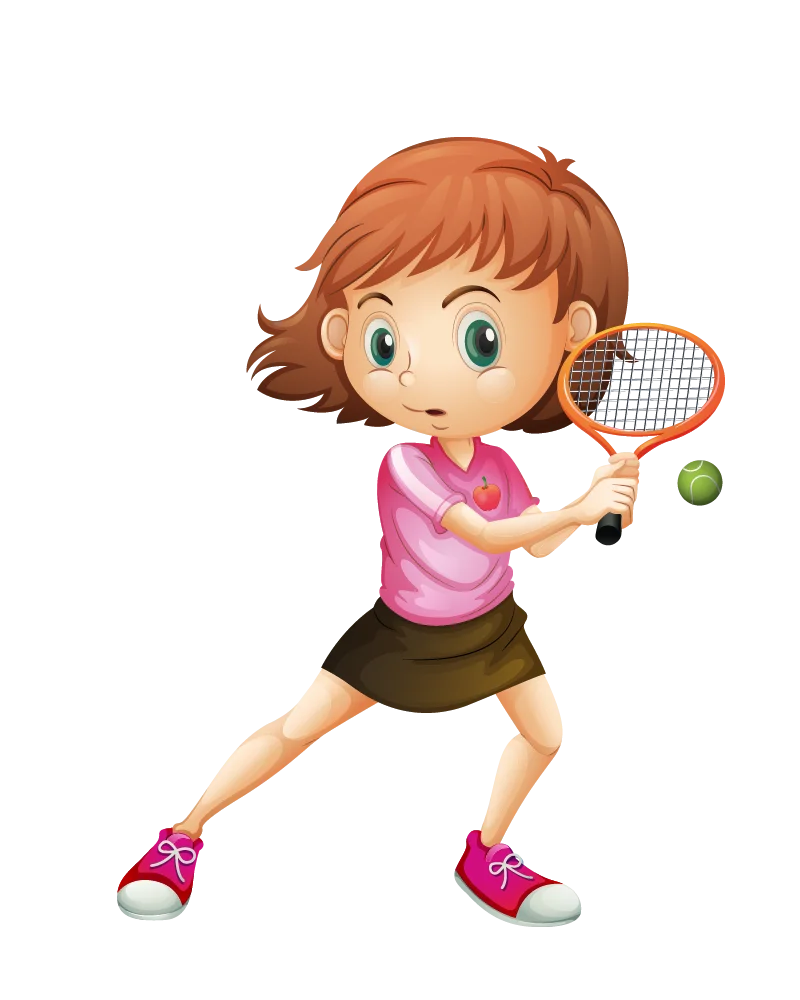 Young Girl Tennis Player in Action - Playful Sports Clipart Illustration