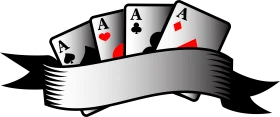 Classic Four Aces Playing Cards Clipart Design with Elegant Black Banner