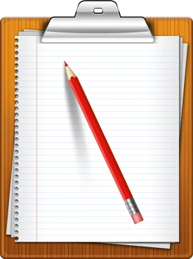 Classic Red Pencil Resting on Blank Lined Notepad Clipboard Clipart Design