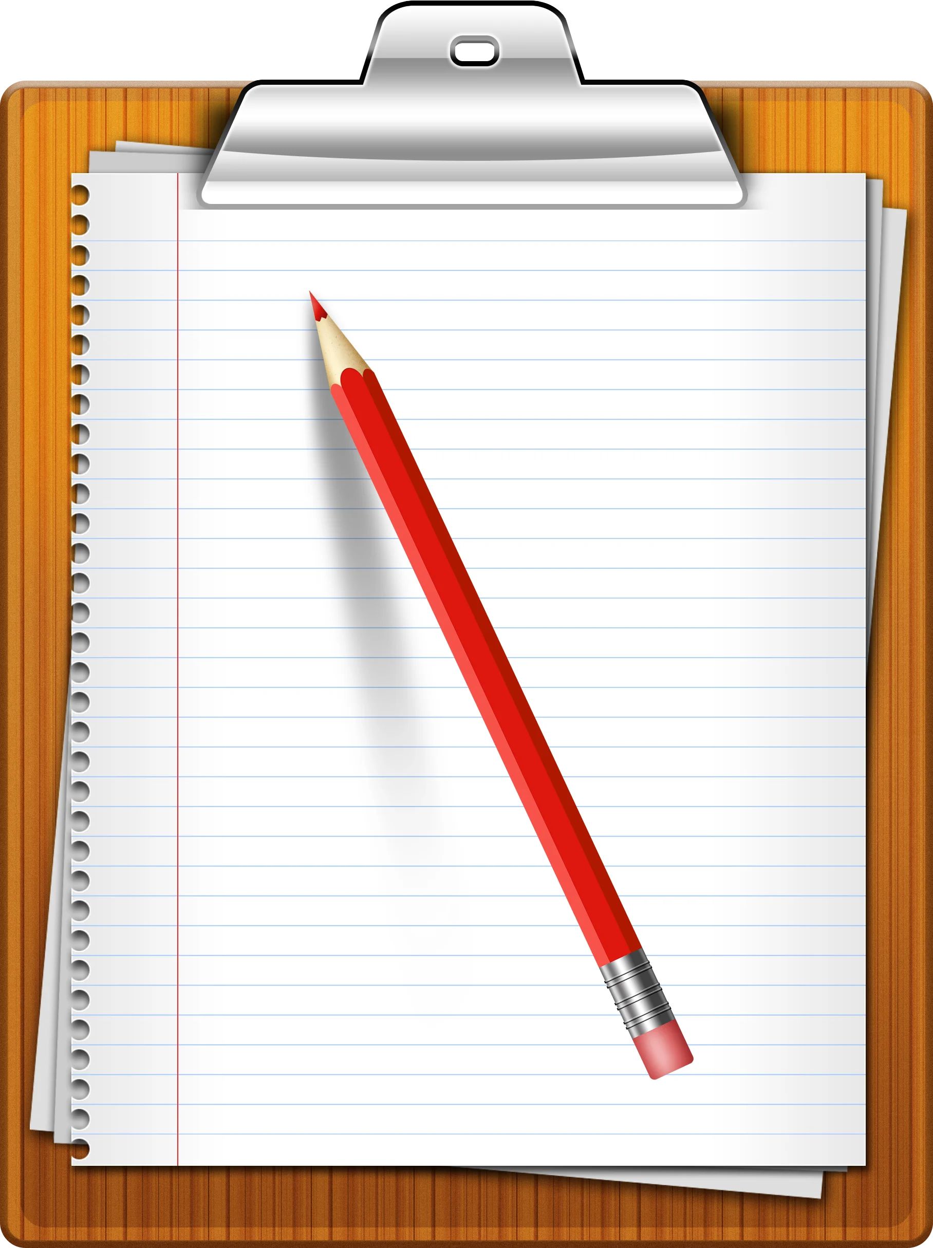 Classic Red Pencil Resting on Blank Lined Notepad Clipboard Clipart Design