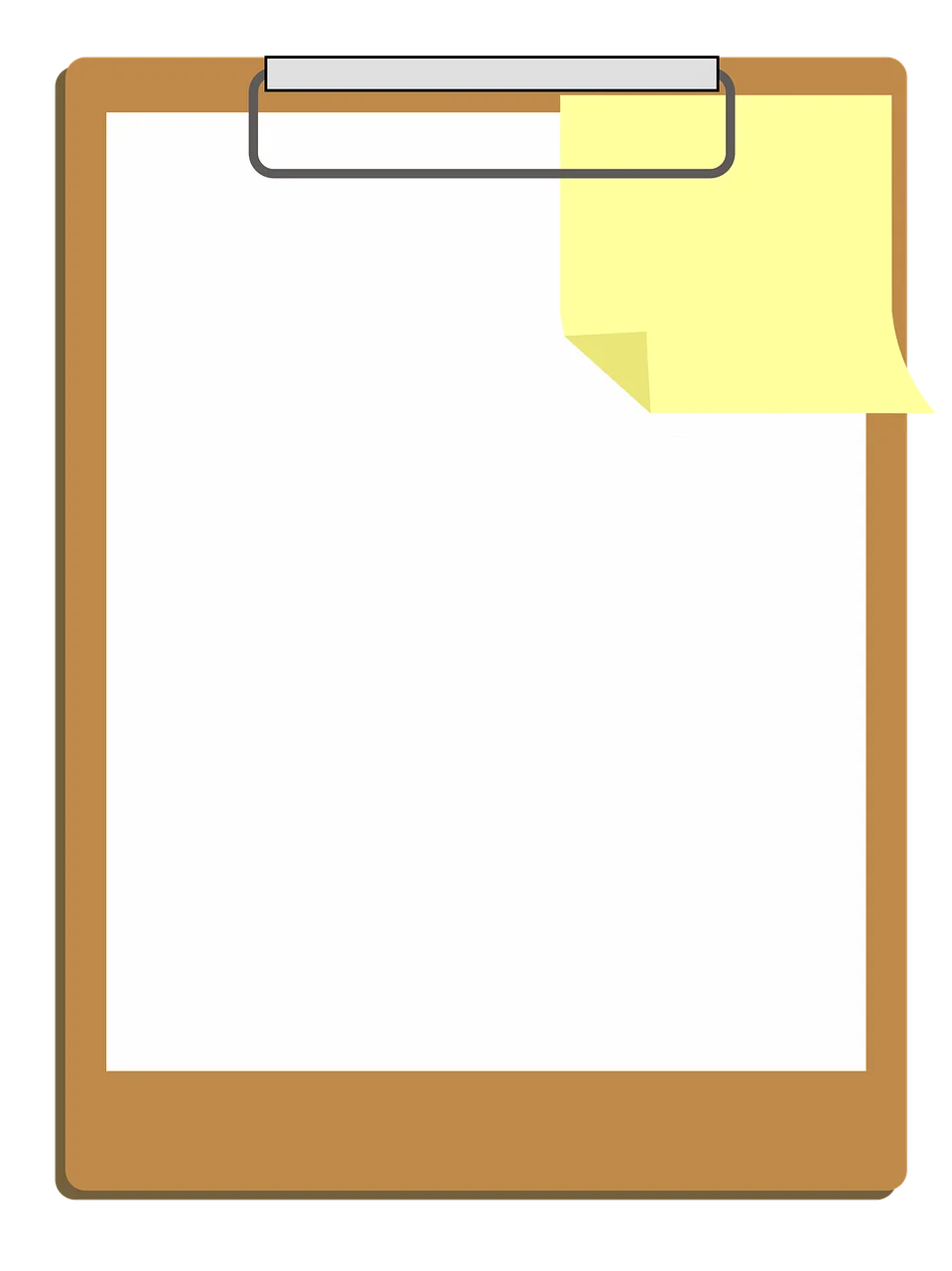 Classic Wooden Clipboard with Yellow Sticky Note Clipart Design Element
