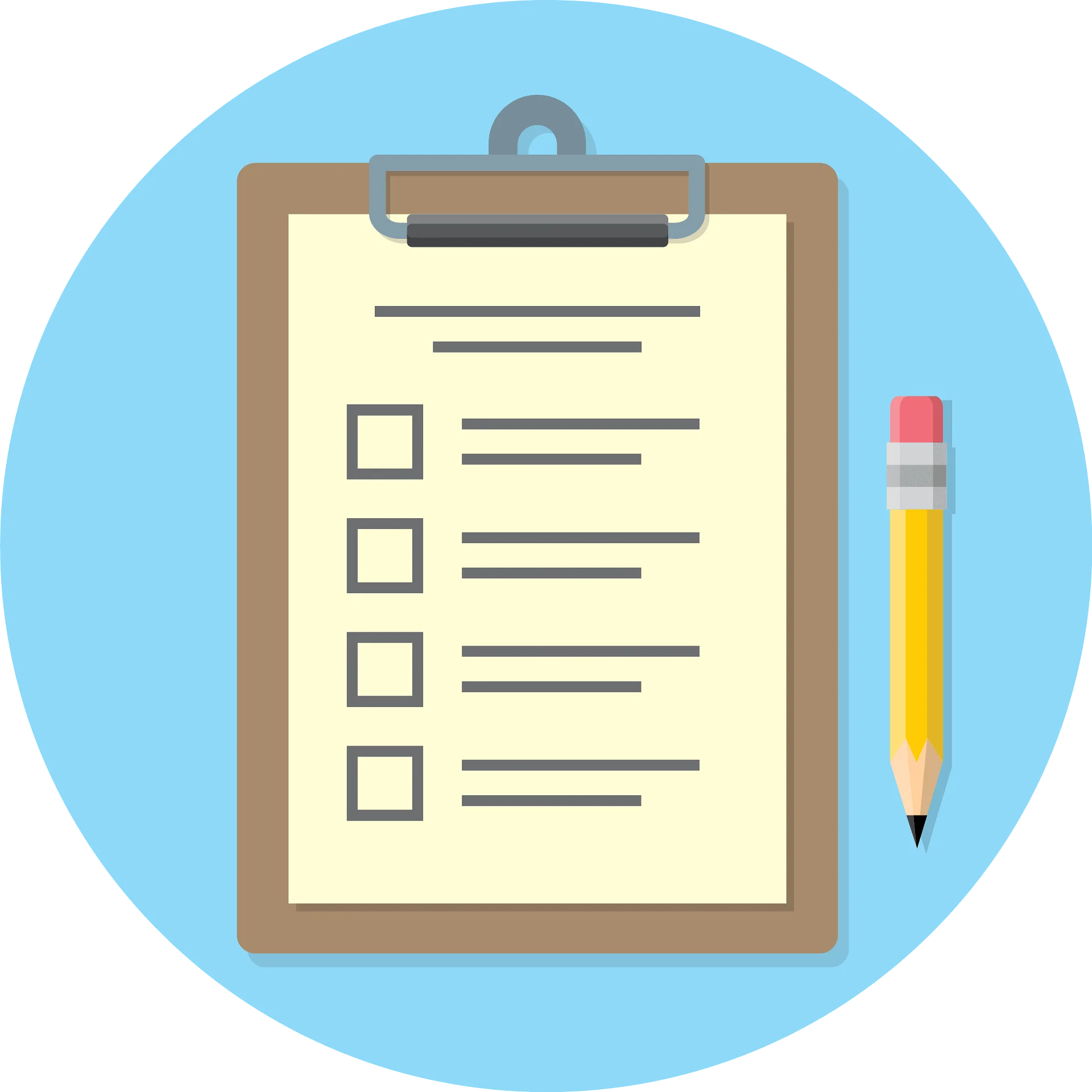 Flat Design Clipboard Checklist Clipart with Yellow Pencil Icon
