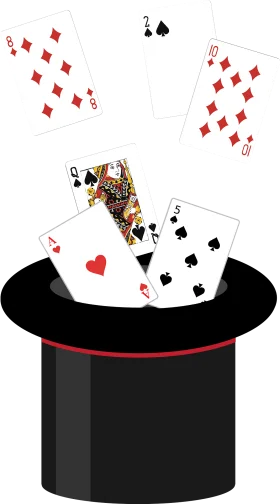 Magical Top Hat Filled with Scattered Playing Cards Clipart Illustration
