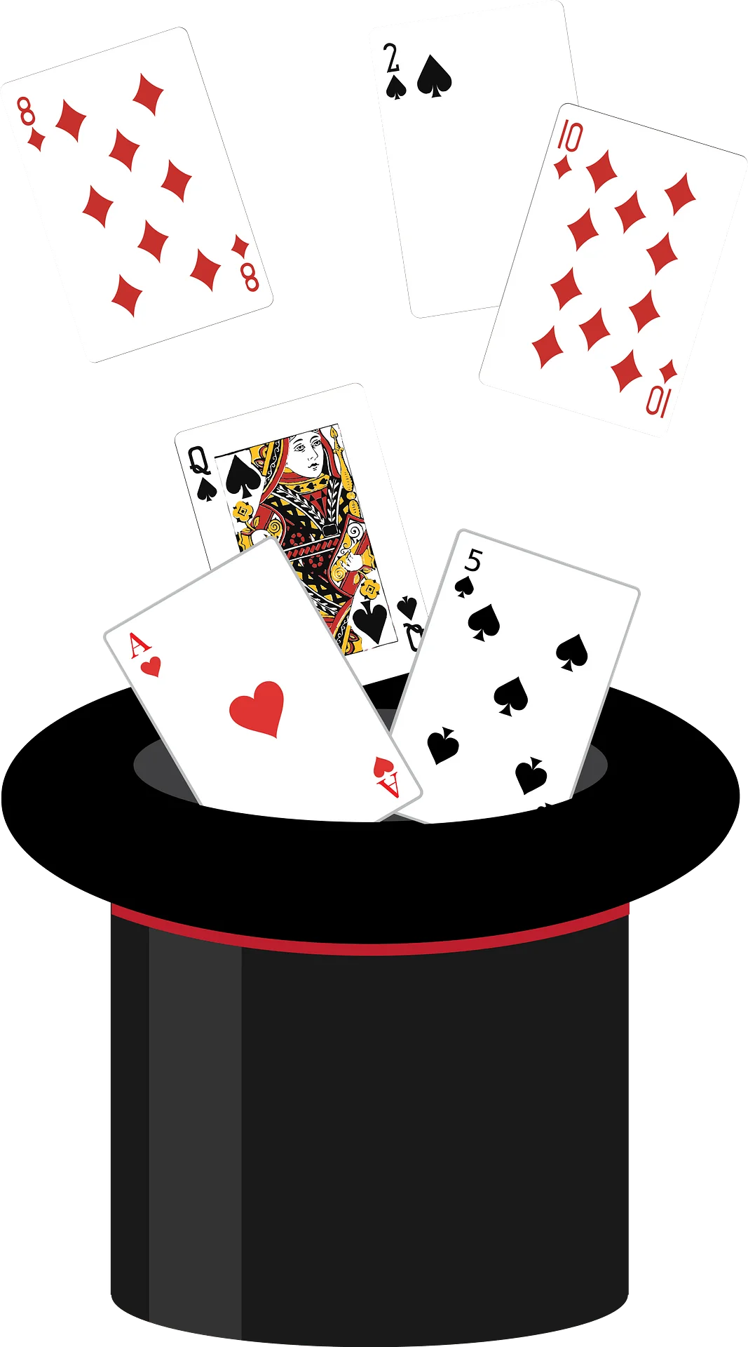 Magical Top Hat Filled with Scattered Playing Cards Clipart Illustration