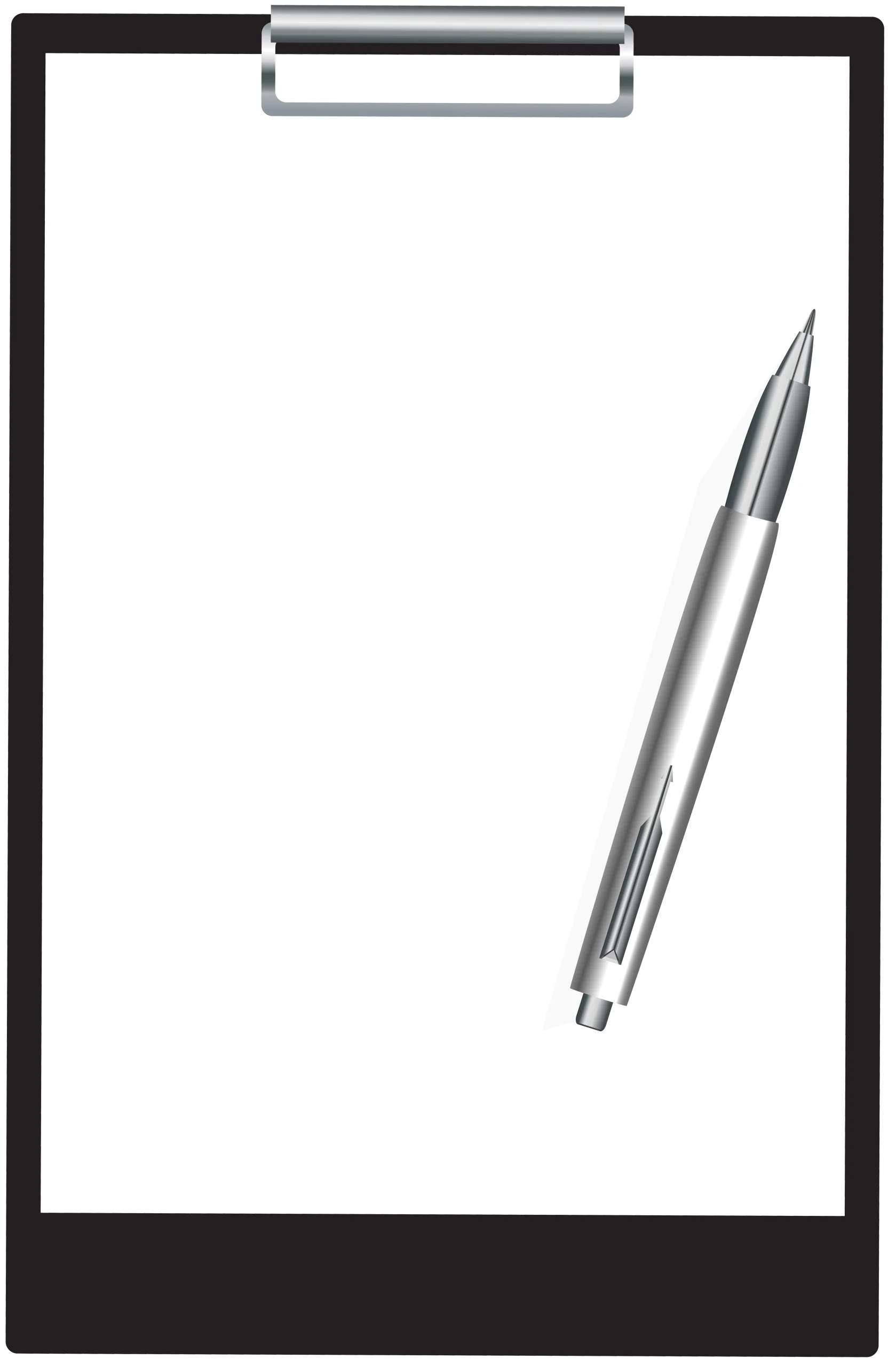 Minimalist Black Clipboard Clipart with Sleek Silver Pen Illustration