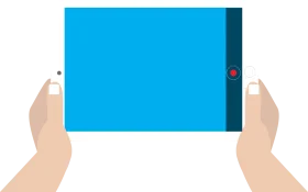 Minimalist Hands Holding Blue Tablet Clipart Design with Sleek Lines