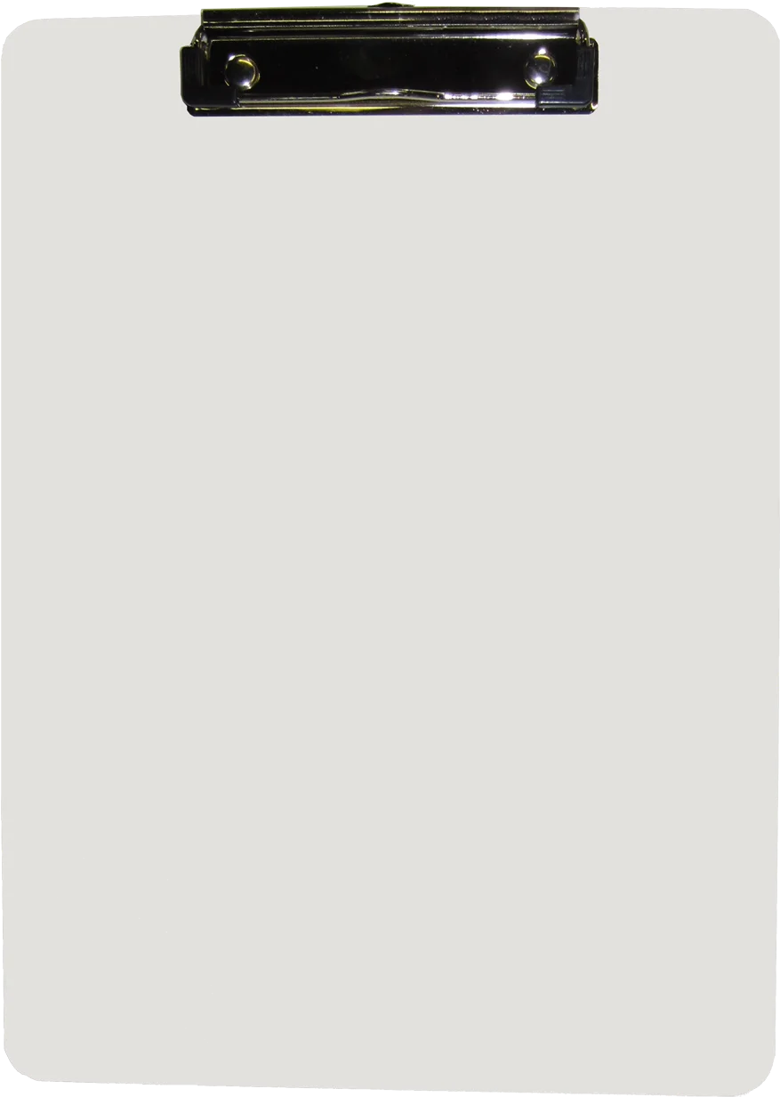 Minimalist White Clipboard Clipart with Classic Black Metal Clip Design