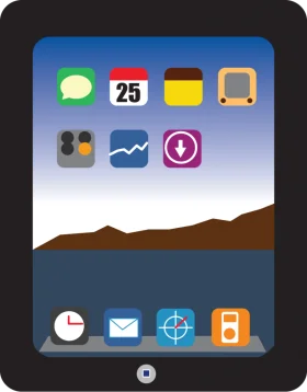 Modern Minimalist iPad Clipart Design with Colorful App Icons and Dock