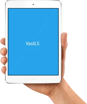 Modern White Tablet Clipart Displaying VastLS Application on Bright Blue Screen