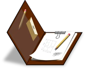 Professional Brown Leather Clipboard Clipart with Writing Essentials