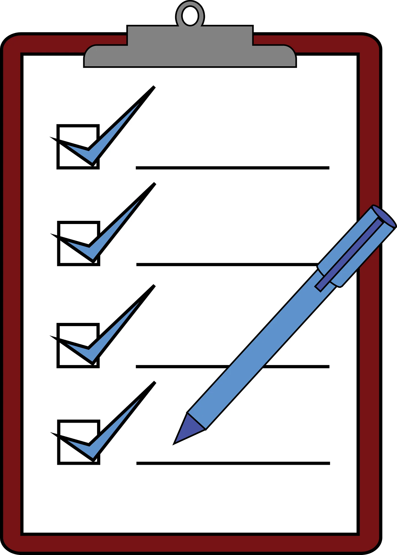 Professional Checklist Clipboard Clipart with Blue Pen for Task Management