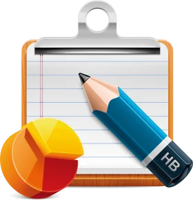 Professional Productivity Clipart: Clipboard with Pencil and Pie Chart Illustration