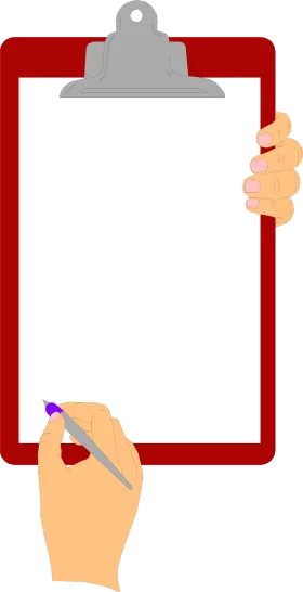 Professional Red Clipboard Clipart with Writing Hand and Blank Page