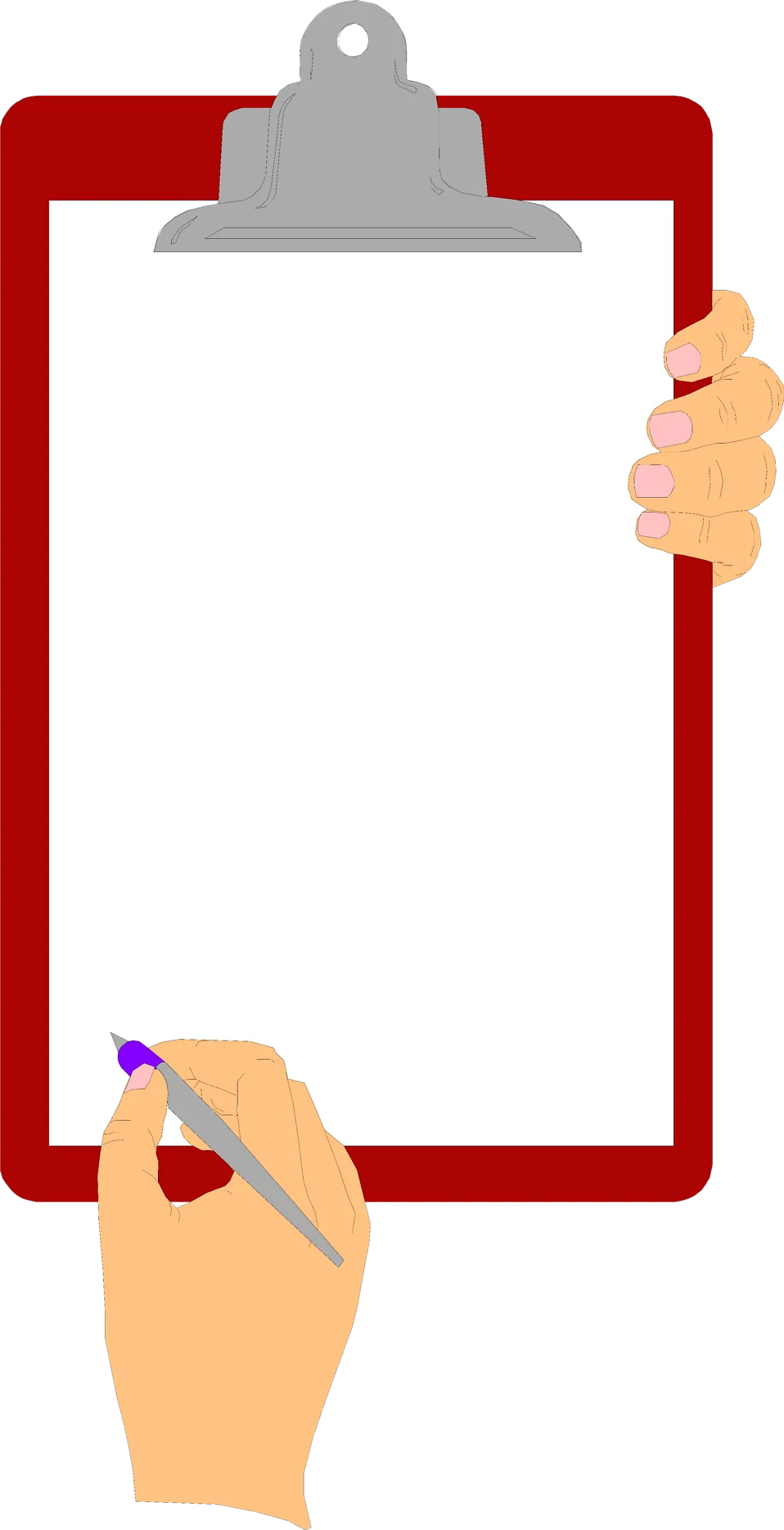 Professional Red Clipboard Clipart with Writing Hand and Blank Page