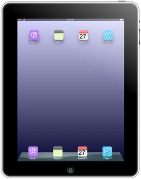 Realistic Black iPad Tablet Clipart Showcasing Iconic App Icons and Interface