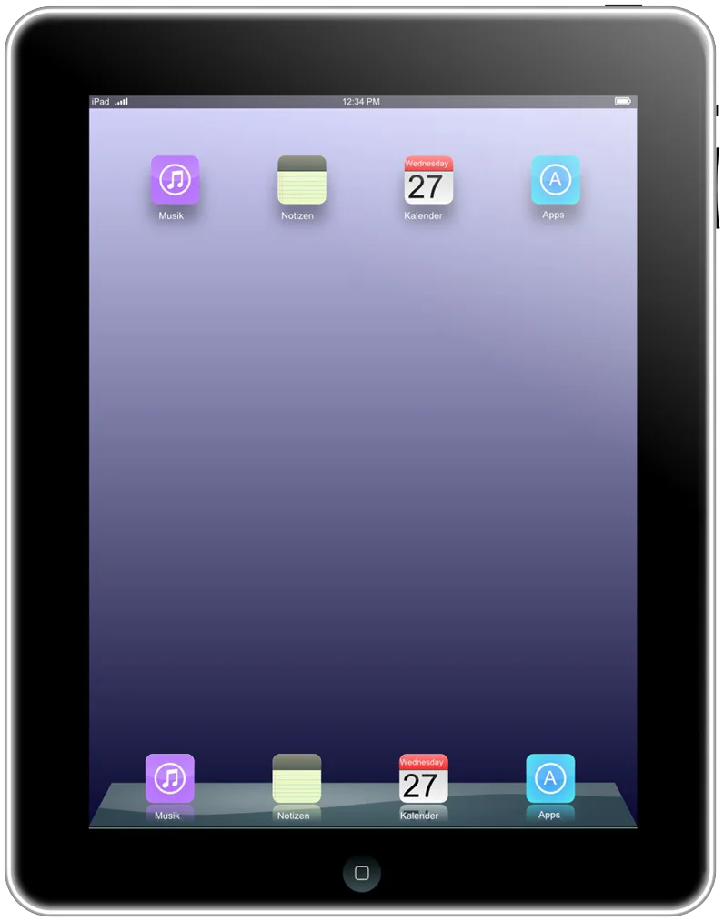 Realistic Black iPad Tablet Clipart Showcasing Iconic App Icons and Interface